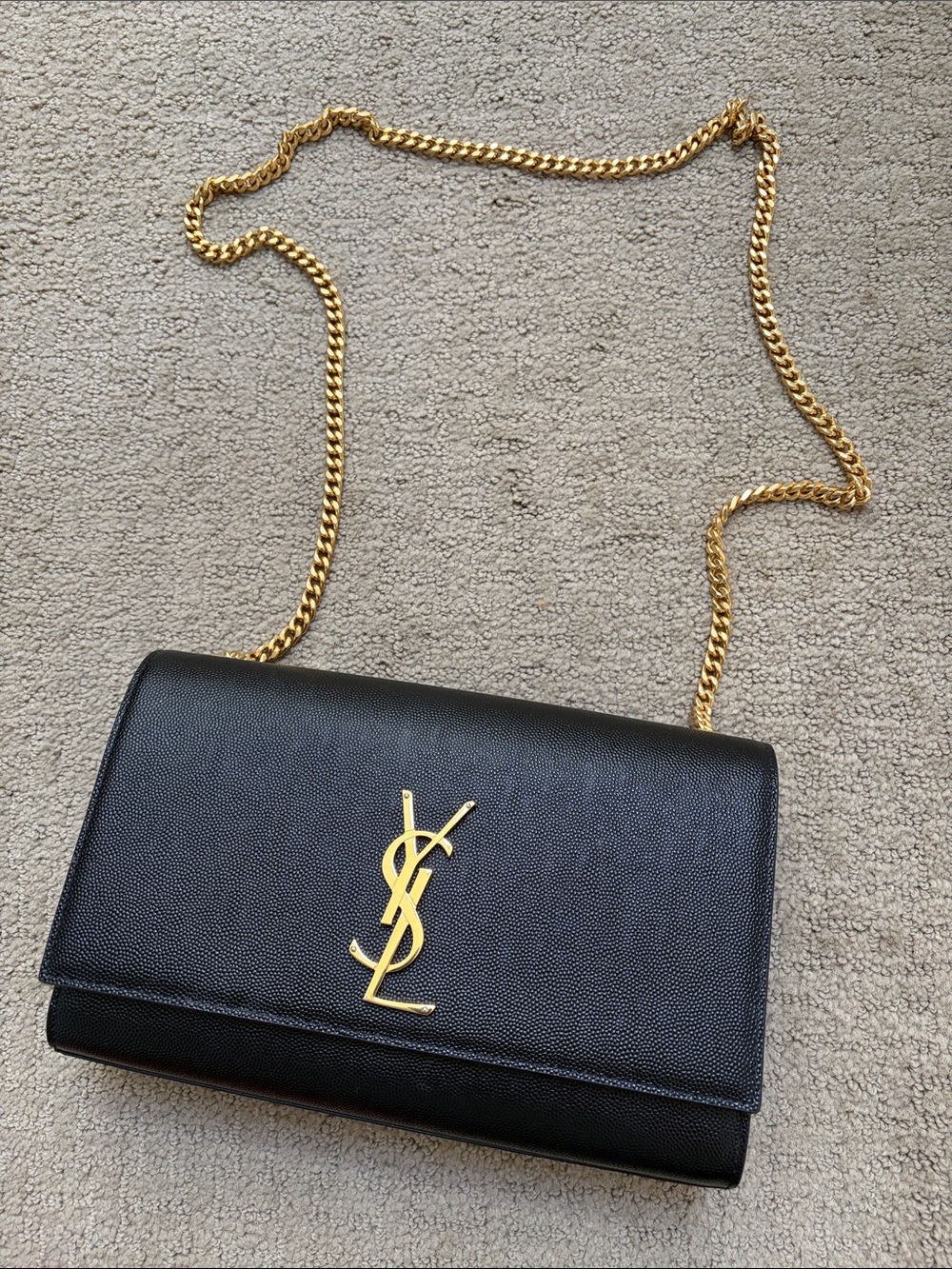 Yves Saint Laurent Black Leather Chain with Gold YSL Kate medium bag purse auth